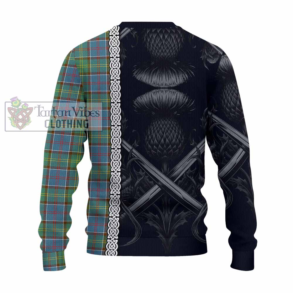 Whitelaw Tartan Knitted Sweater with Family Crest Cross Sword Thistle Celtic Vibes - Tartan Vibes Clothing
