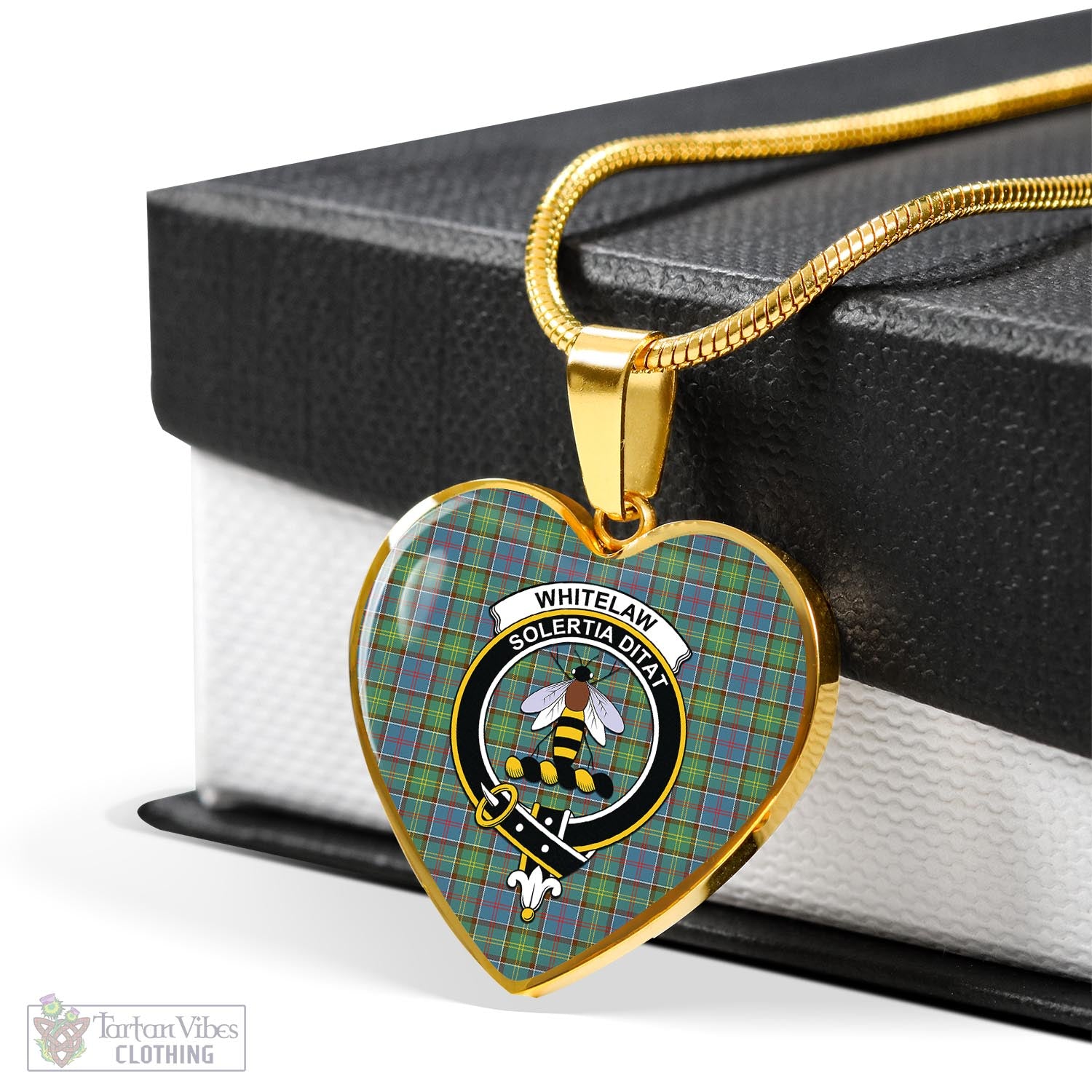 Whitelaw Tartan Heart Necklace with Family Crest - Tartan Vibes Clothing