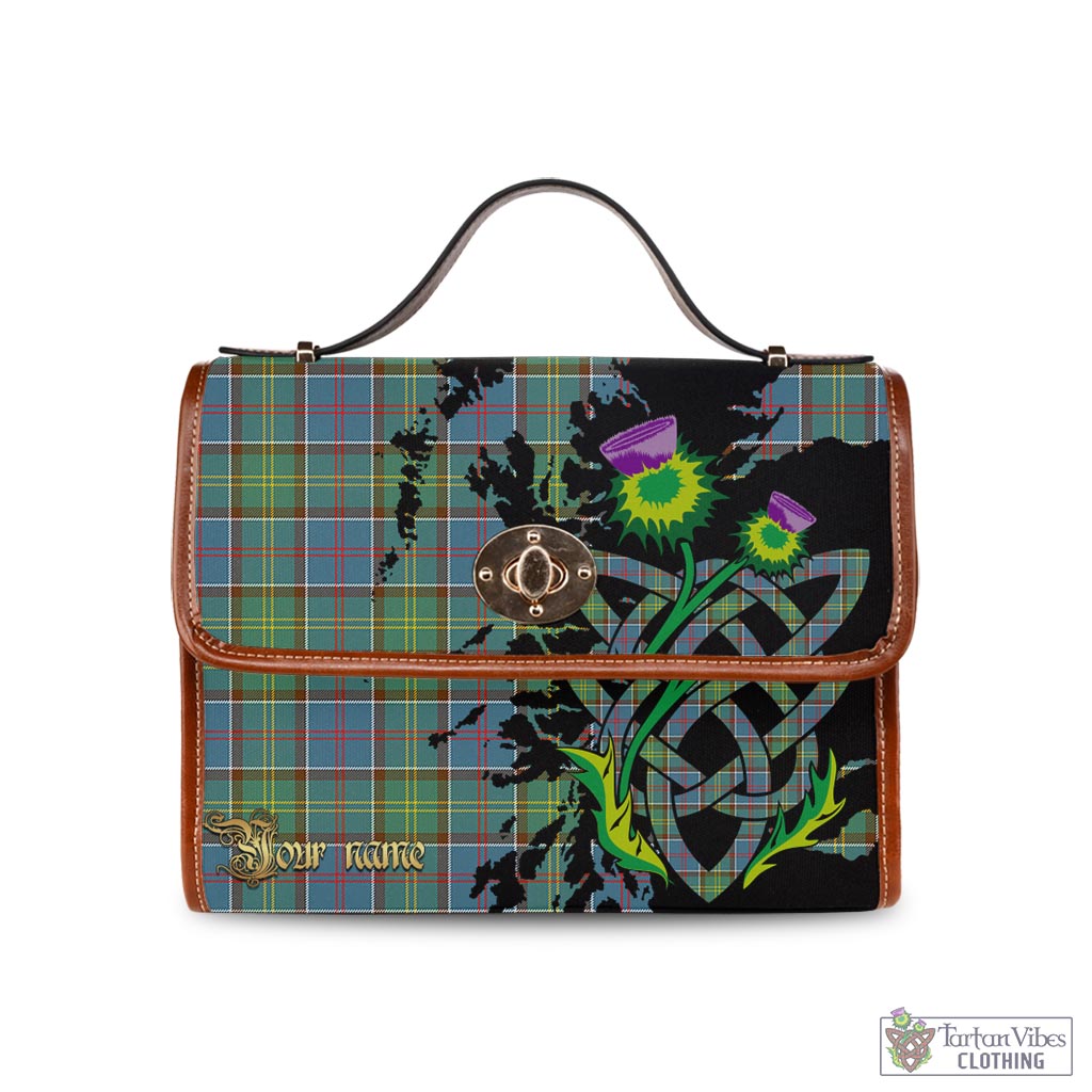 Tartan Vibes Clothing Whitelaw Tartan Waterproof Canvas Bag with Scotland Map and Thistle Celtic Accents
