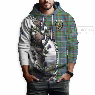 Whitelaw Tartan Hoodie with Family Crest and St. Andrew's Cross Accented by Thistle Vines - Tartan Vibes Clothing