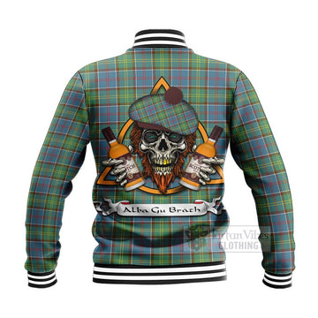 Whitelaw Tartan Baseball Jacket with Family Crest and Bearded Skull Holding Bottles of Whiskey - Tartan Vibes Clothing