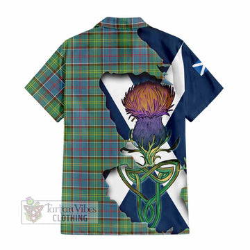 Tartan Vibes Clothing Whitelaw Tartan Family Crest Short Sleeve Button Shirt Scottish Thistle Celtic Inspired