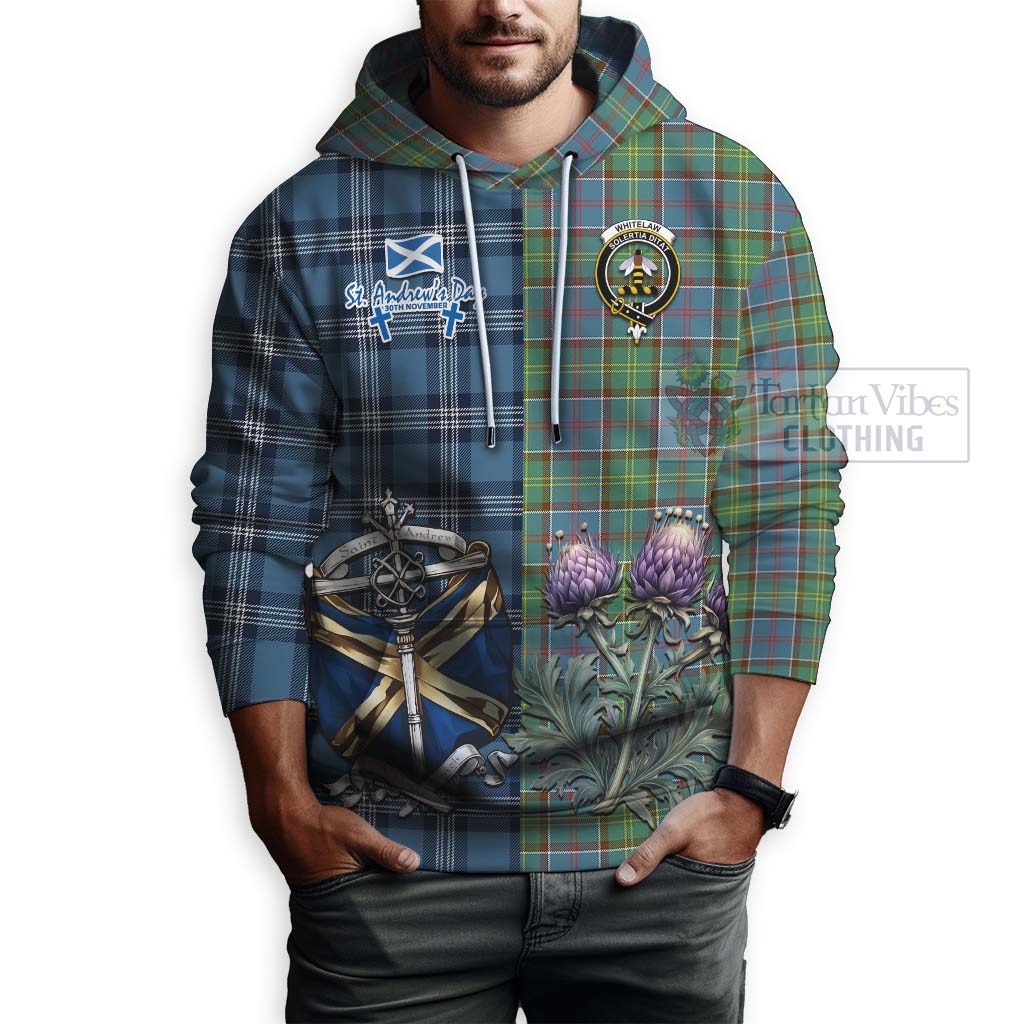 Whitelaw Tartan Hoodie Happy St. Andrew's Day Half Tartan Style - Tartan Vibes Clothing