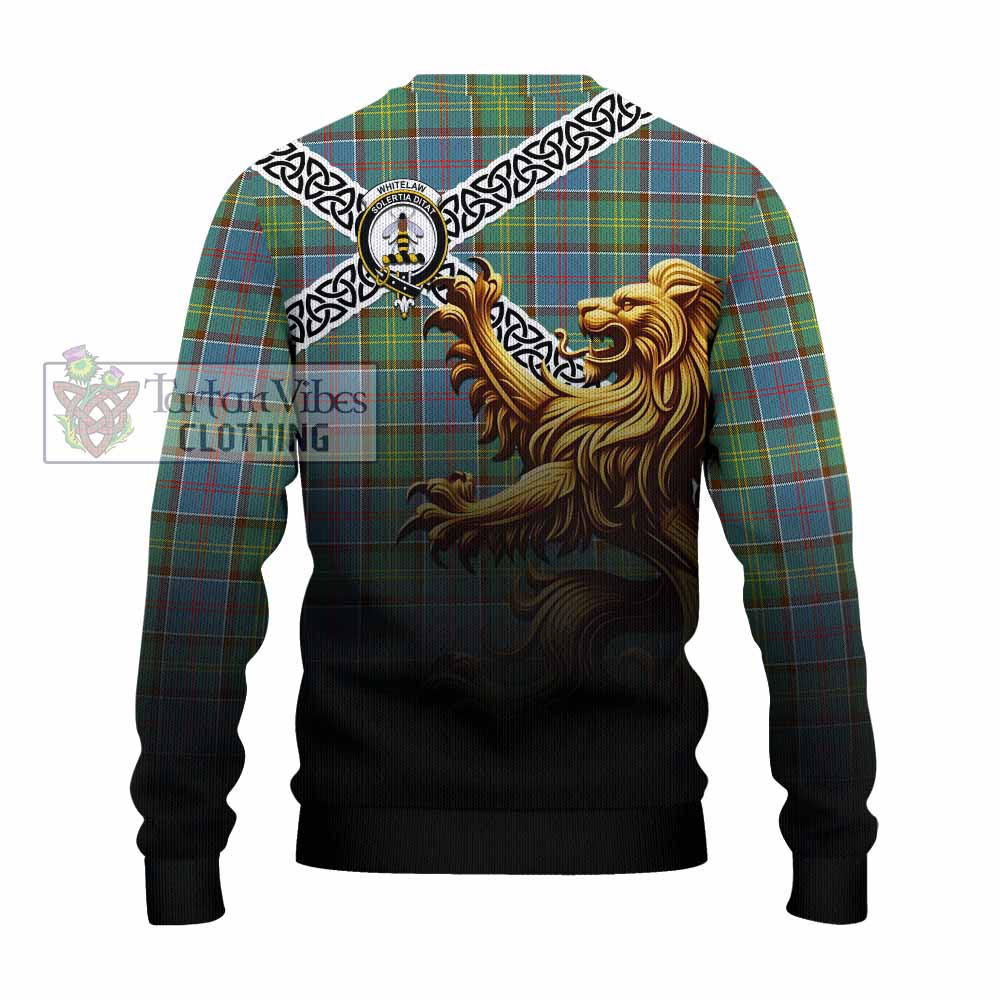 Whitelaw Crest Tartan Knitted Sweater with Golden Lion Emblem Celtic Style - Tartan Vibes Clothing