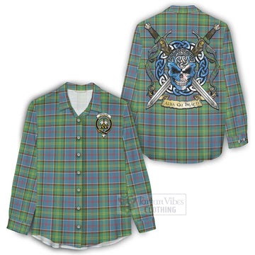 Whitelaw Tartan Women's Casual Shirt with Family Crest Celtic Skull Style - Tartan Vibes Clothing