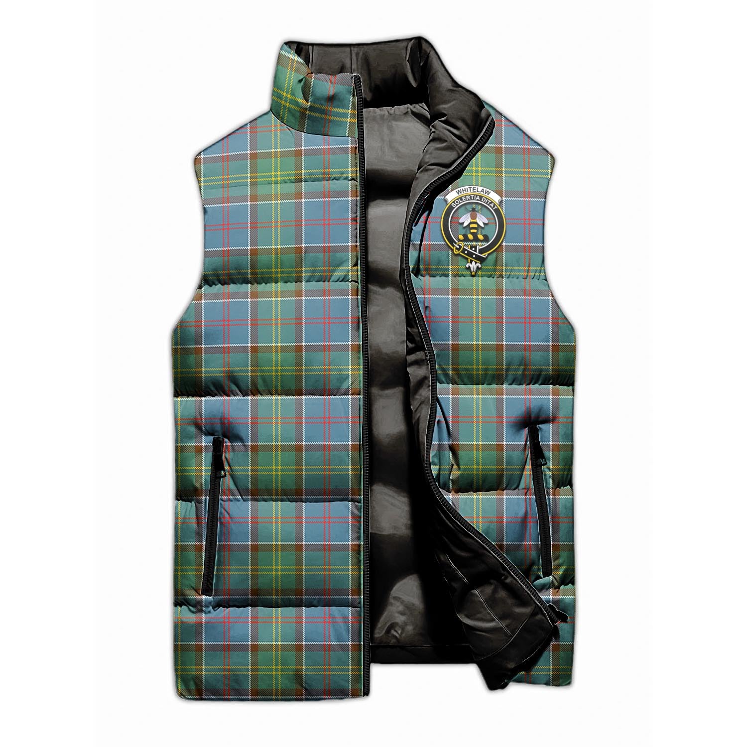 Whitelaw Tartan Sleeveless Puffer Jacket with Family Crest - Tartan Vibes Clothing