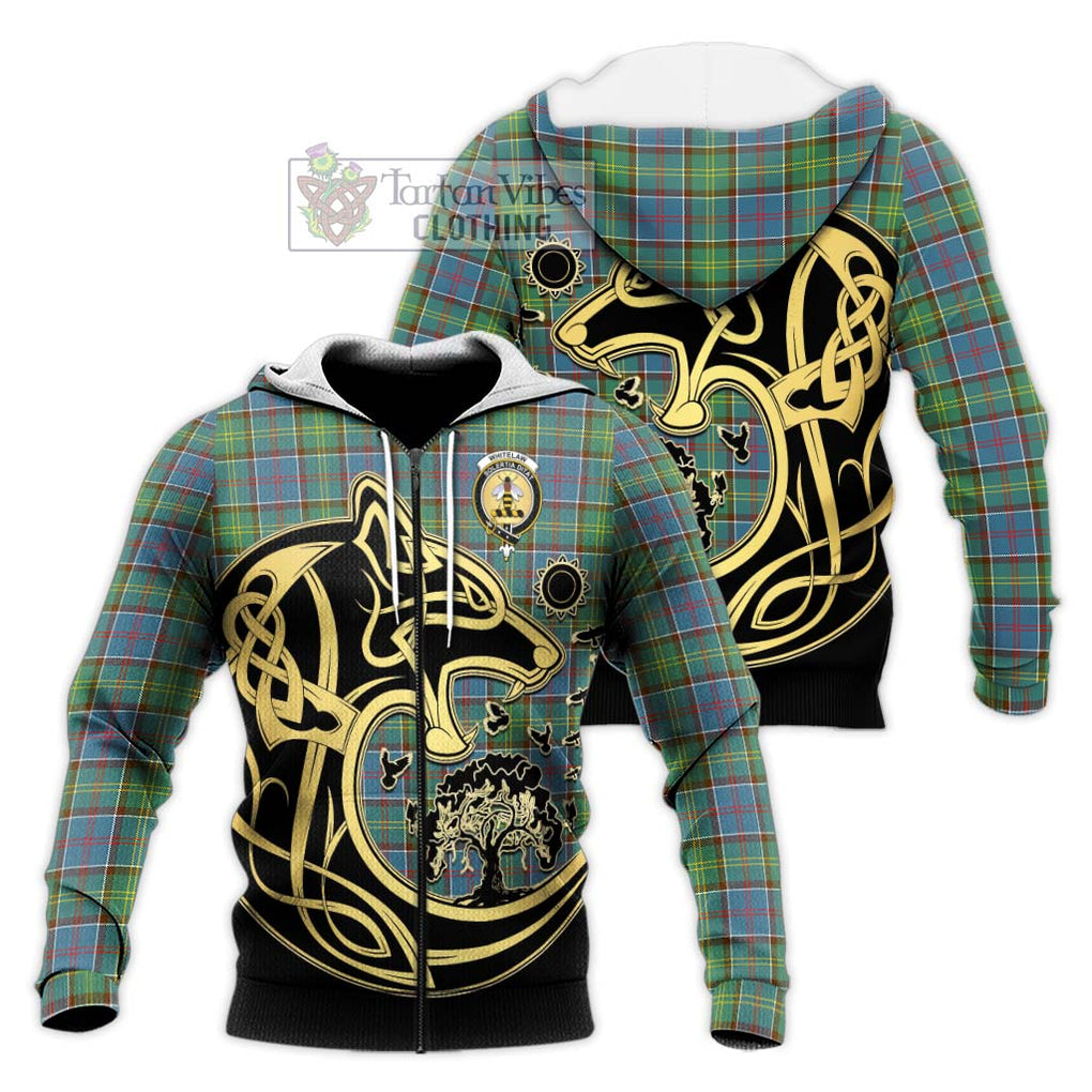 Whitelaw Tartan Knitted Hoodie with Family Crest Celtic Wolf Style Unisex Knitted Zip Hoodie - Tartan Vibes Clothing