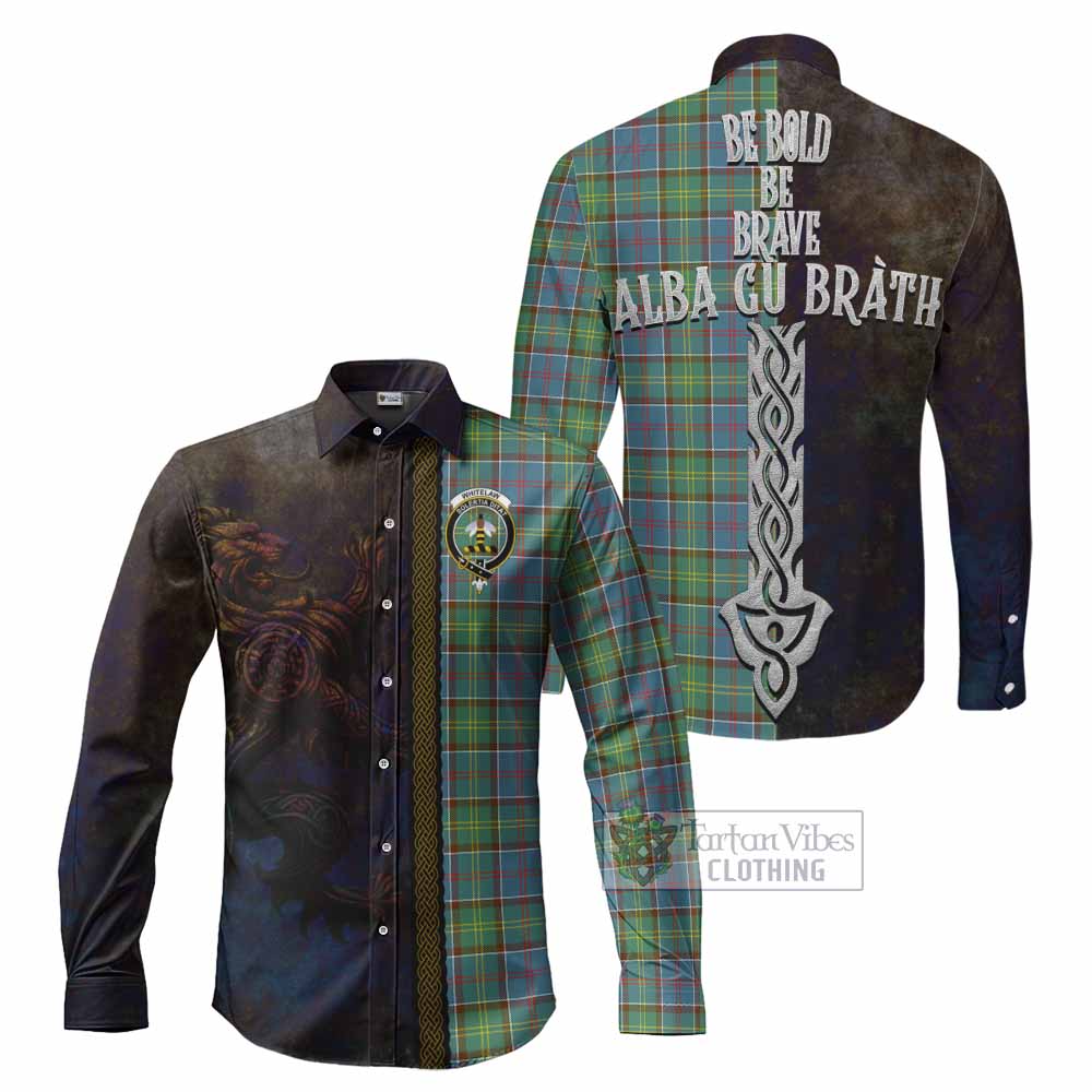 Whitelaw Tartan Family Crest Long Sleeve Button Shirt Alba Gu Brath Be Brave Lion Ancient Style - Tartan Vibes Clothing