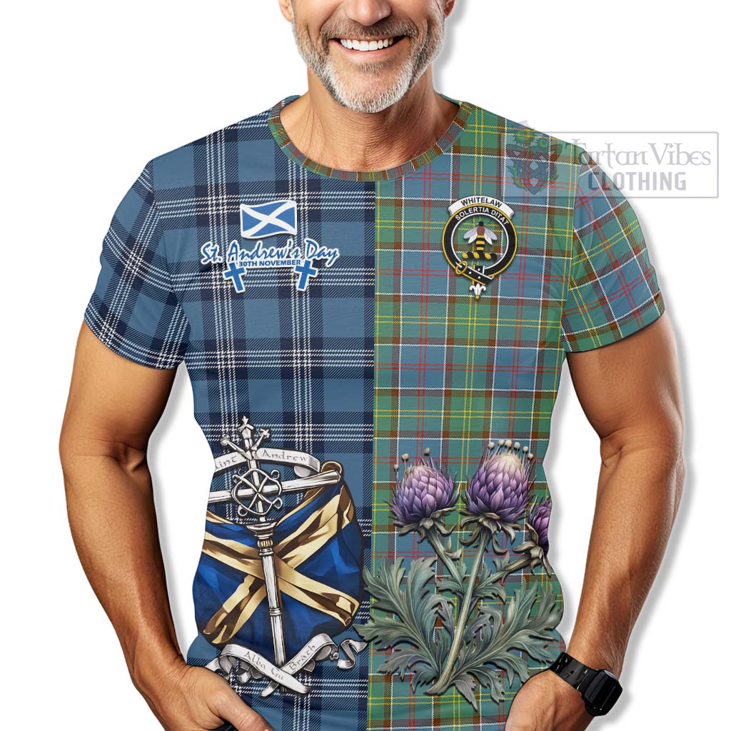 Whitelaw Tartan T-Shirt Happy St. Andrew's Day Half Tartan Style - Tartan Vibes Clothing