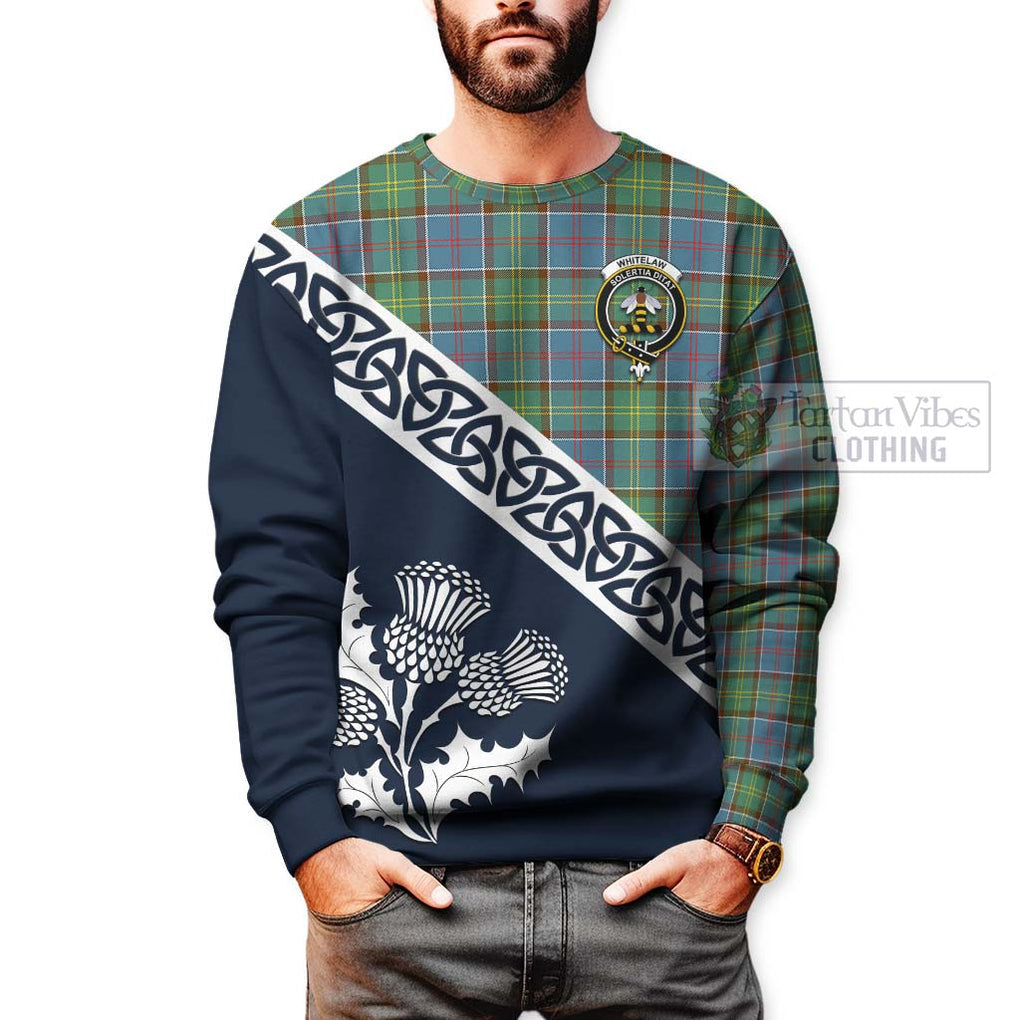 Whitelaw Tartan Sweatshirt Featuring Thistle and Scotland Map - Tartan Vibes Clothing