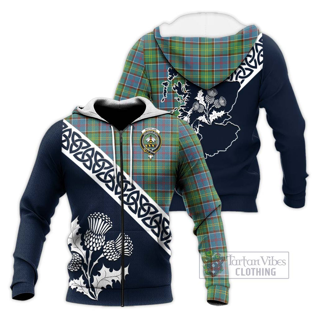 Whitelaw Tartan Knitted Hoodie Featuring Thistle and Scotland Map Unisex Knitted Zip Hoodie - Tartan Vibes Clothing