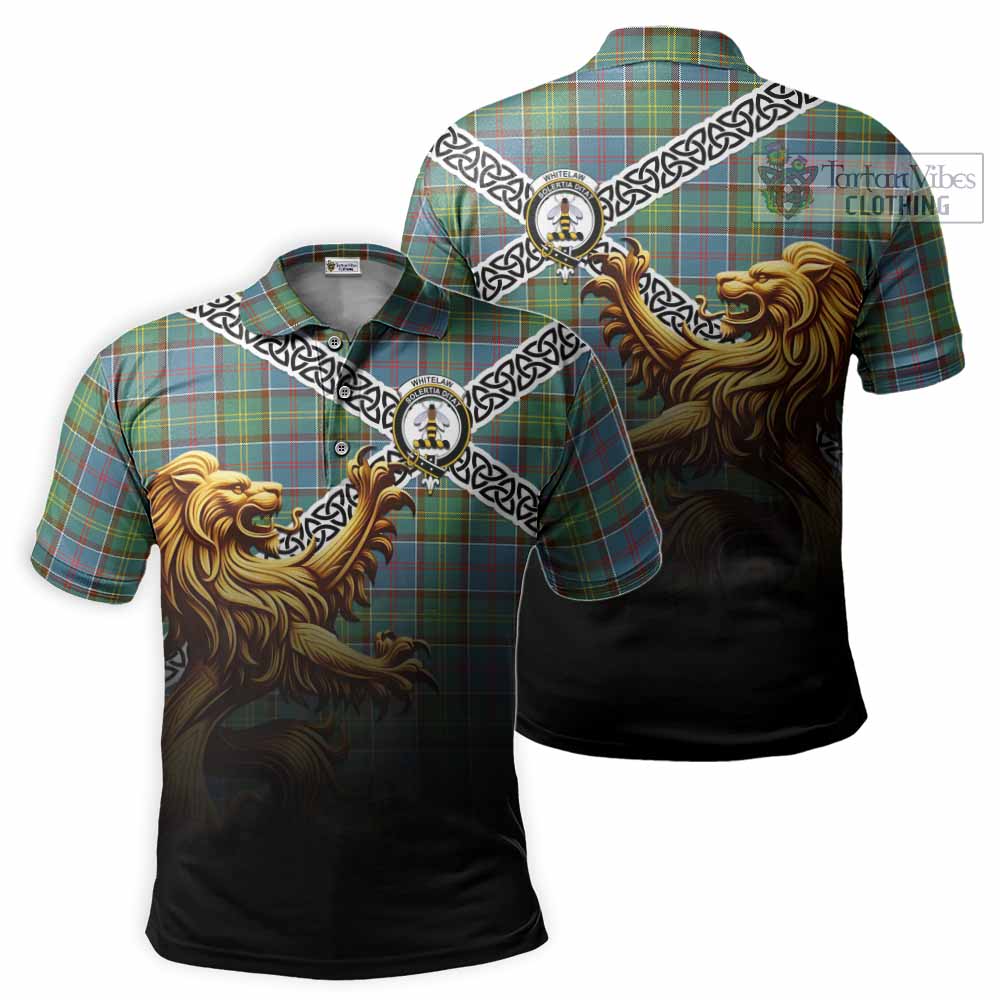 Whitelaw Crest Tartan Polo Shirt with Golden Lion Emblem Celtic Style - Tartan Vibes Clothing