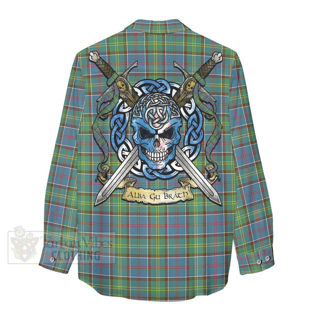 Whitelaw Tartan Women's Casual Shirt with Family Crest Celtic Skull Style - Tartan Vibes Clothing