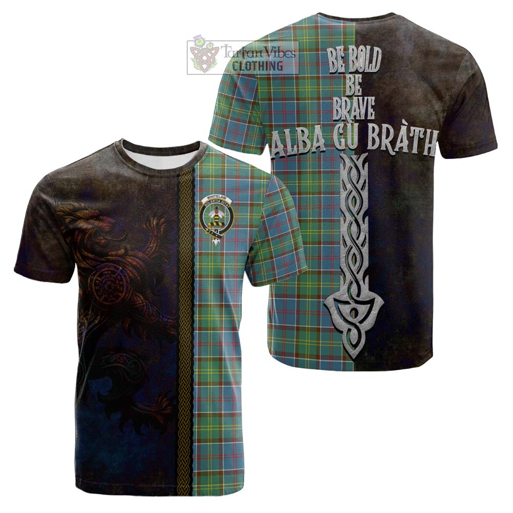 Tartan Vibes Clothing Whitelaw Tartan Family Crest Cotton T-shirt Alba Gu Brath Be Brave Lion Ancient Style
