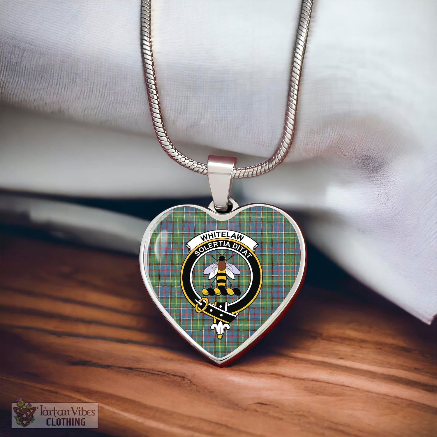 Whitelaw Tartan Heart Necklace with Family Crest - Tartan Vibes Clothing