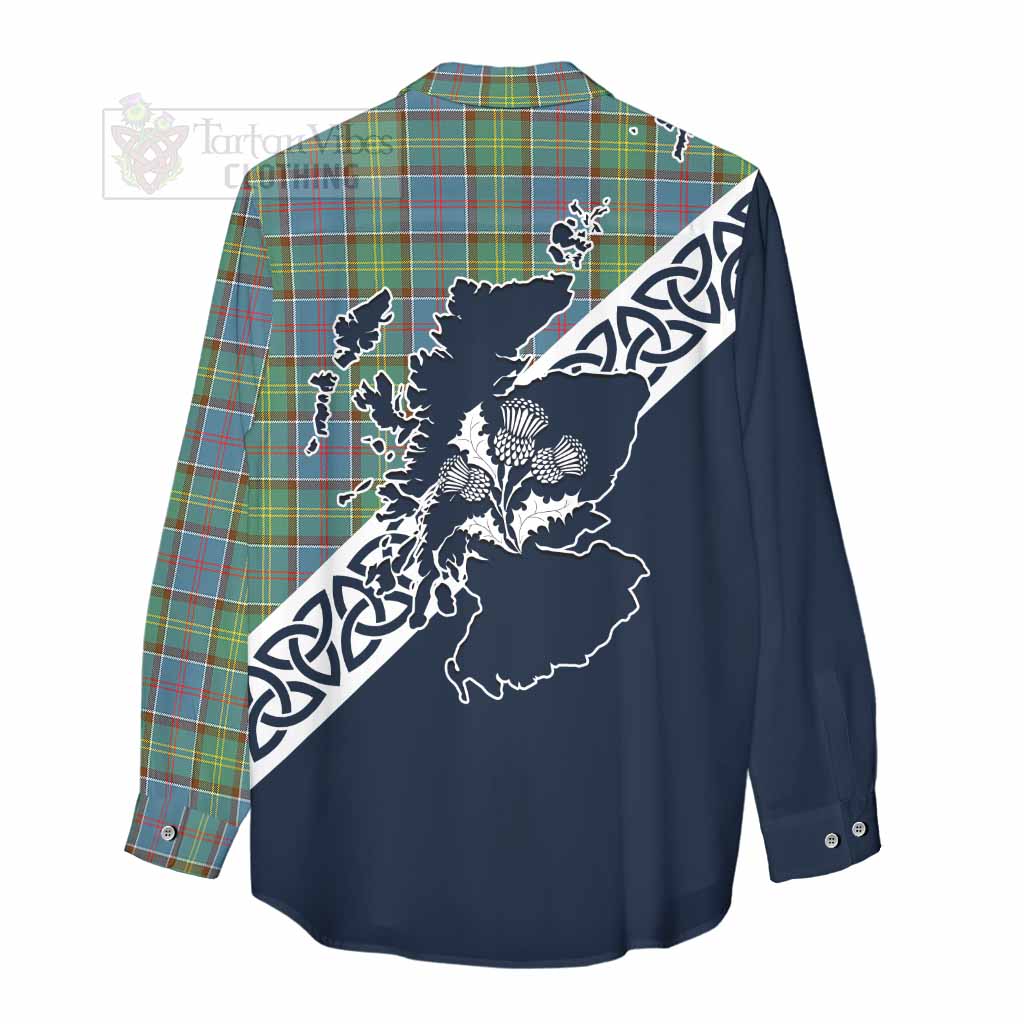 Whitelaw Tartan Women's Casual Shirt Featuring Thistle and Scotland Map - Tartan Vibes Clothing