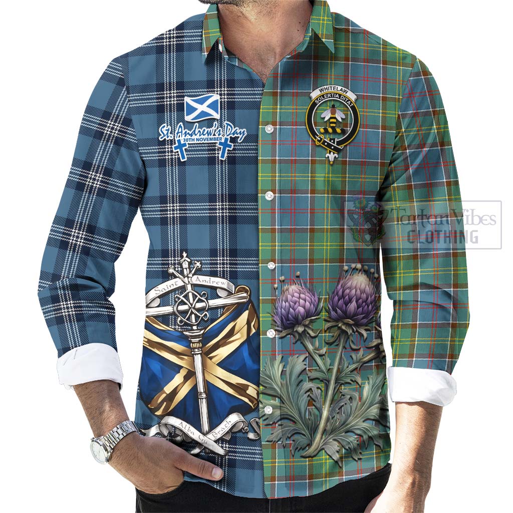 Whitelaw Tartan Long Sleeve Button Shirt Happy St. Andrew's Day Half Tartan Style - Tartan Vibes Clothing