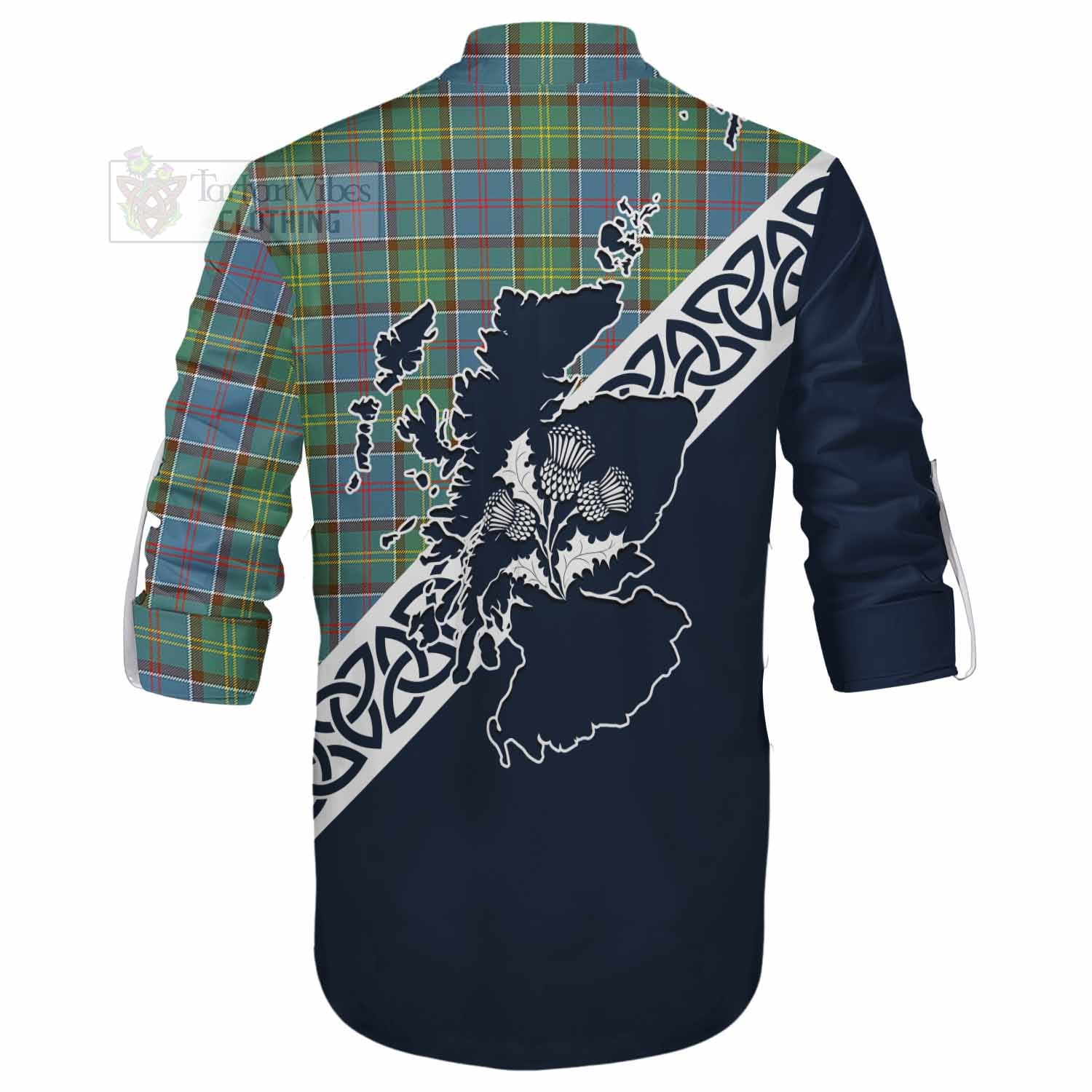 Whitelaw Tartan Ghillie Kilt Shirt Featuring Thistle and Scotland Map - Tartan Vibes Clothing