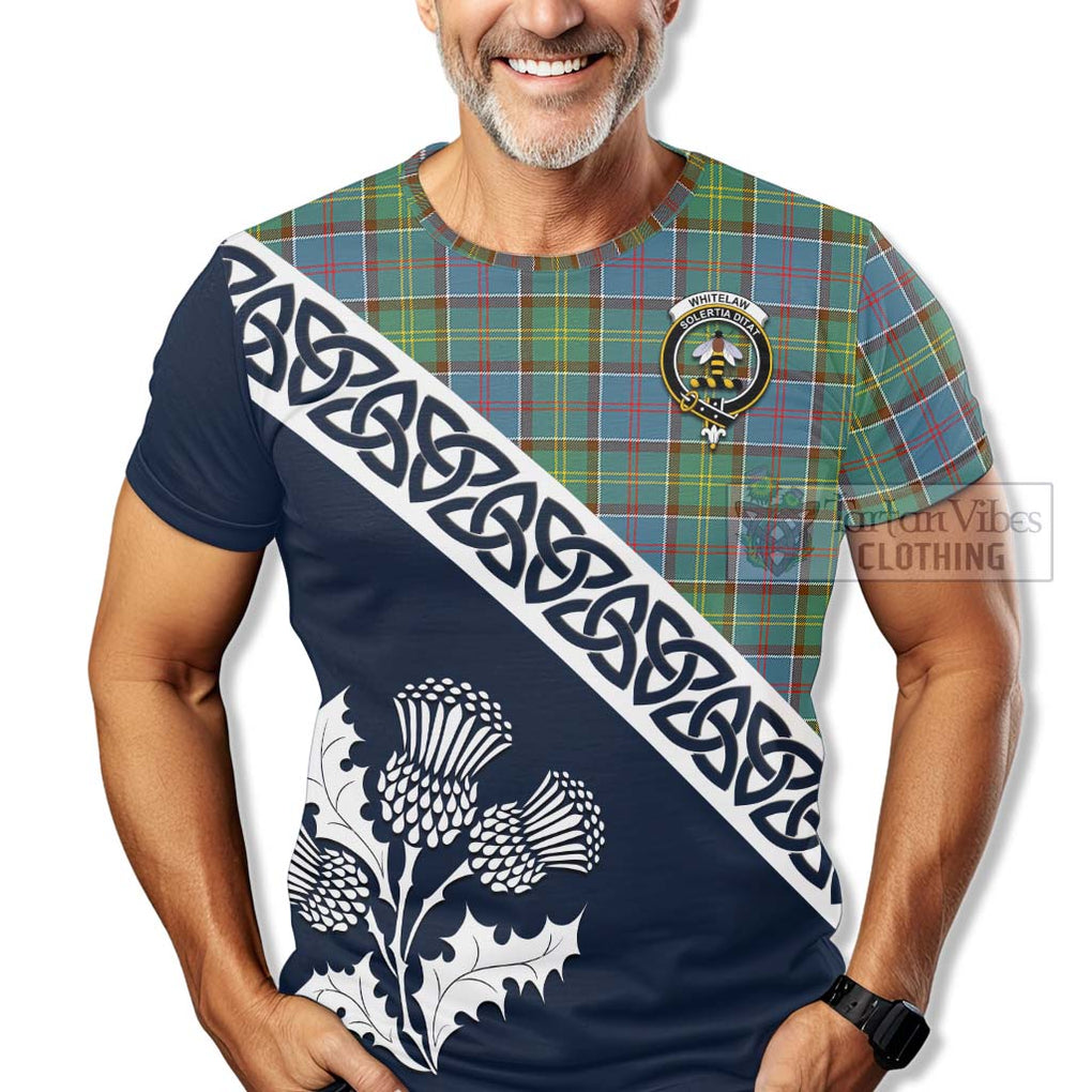 Whitelaw Tartan T-Shirt Featuring Thistle and Scotland Map - Tartanvibesclothing Store