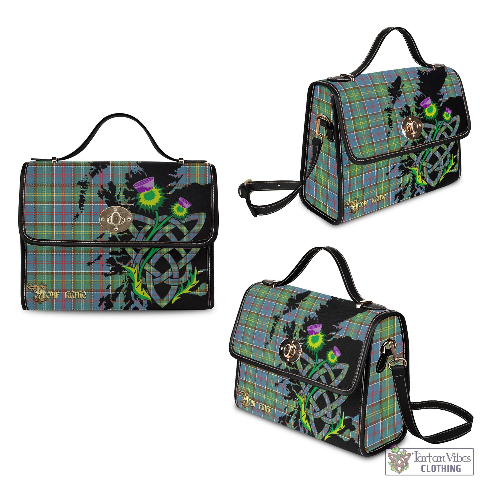 Tartan Vibes Clothing Whitelaw Tartan Waterproof Canvas Bag with Scotland Map and Thistle Celtic Accents