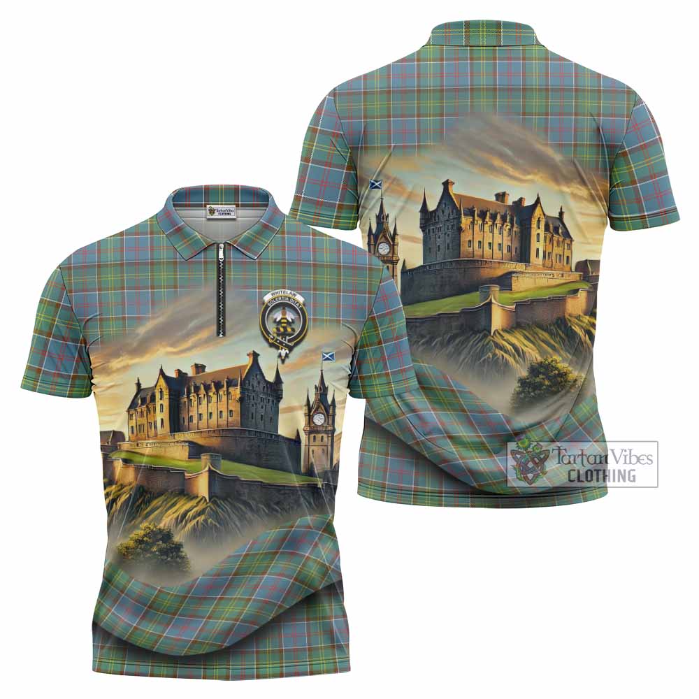 Whitelaw Tartan Family Crest Zipper Polo Shirt with Scottish Ancient Castle Style - Tartan Vibes Clothing