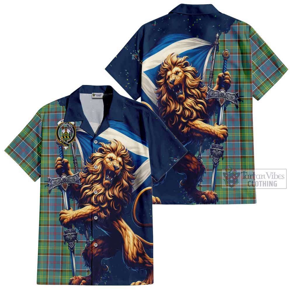 Whitelaw Tartan Family Crest Hawaiian Shirt with Scottish Majestic Lion - Tartan Vibes Clothing