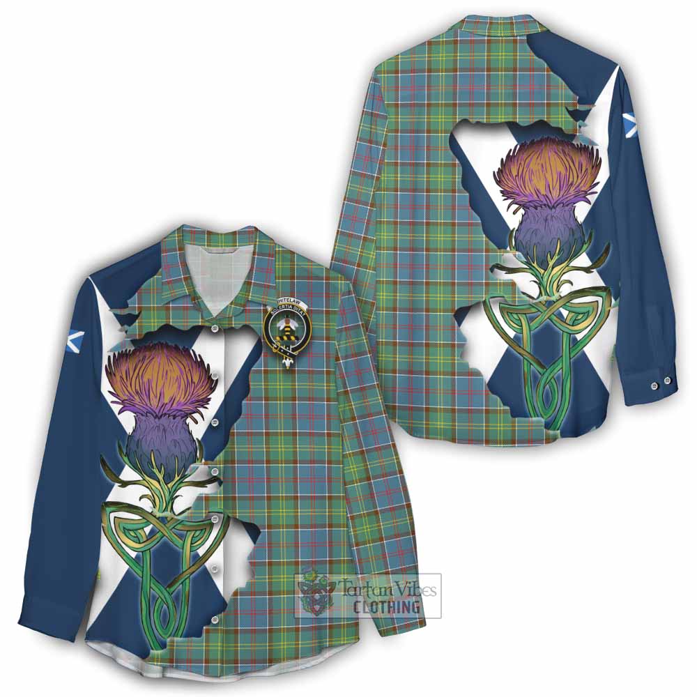 Tartan Vibes Clothing Whitelaw Tartan Family Crest Women's Casual Shirt Scottish Thistle Celtic Inspired