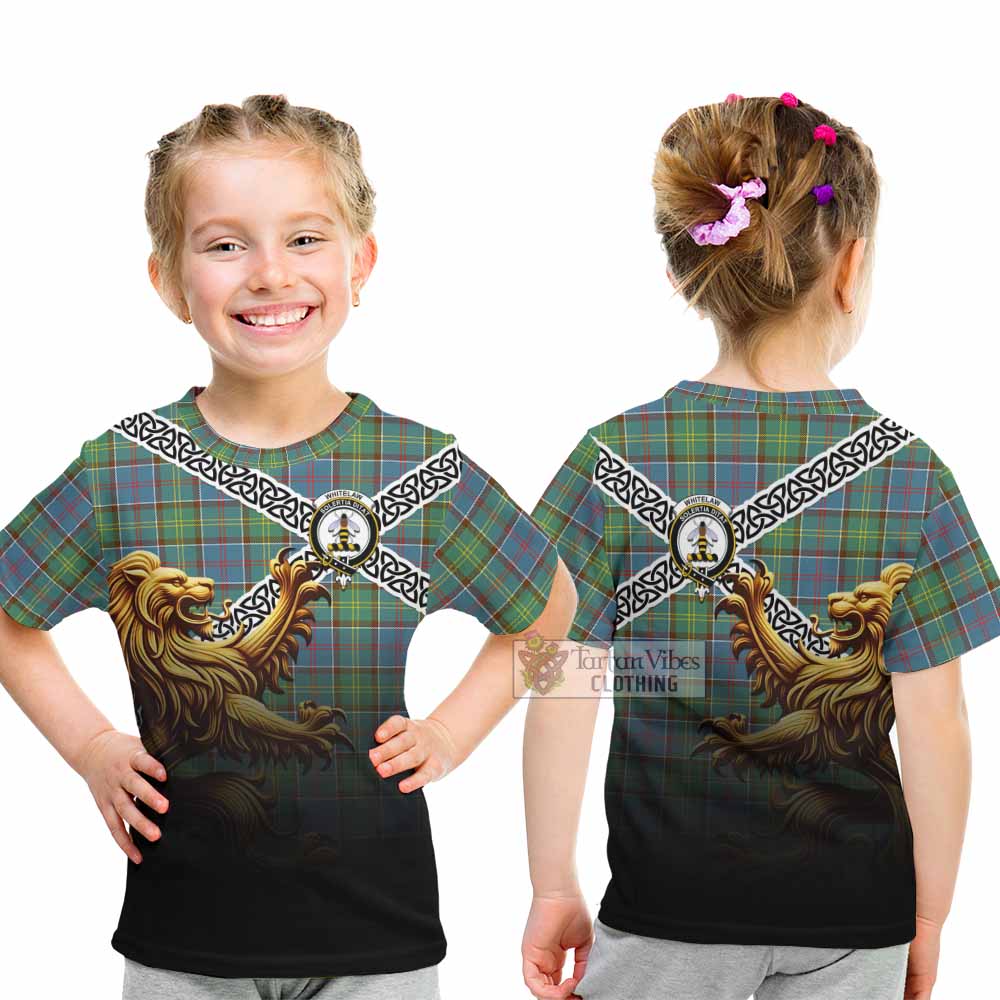 Whitelaw Crest Tartan Kid T-Shirt with Golden Lion Emblem Celtic Style - Tartan Vibes Clothing