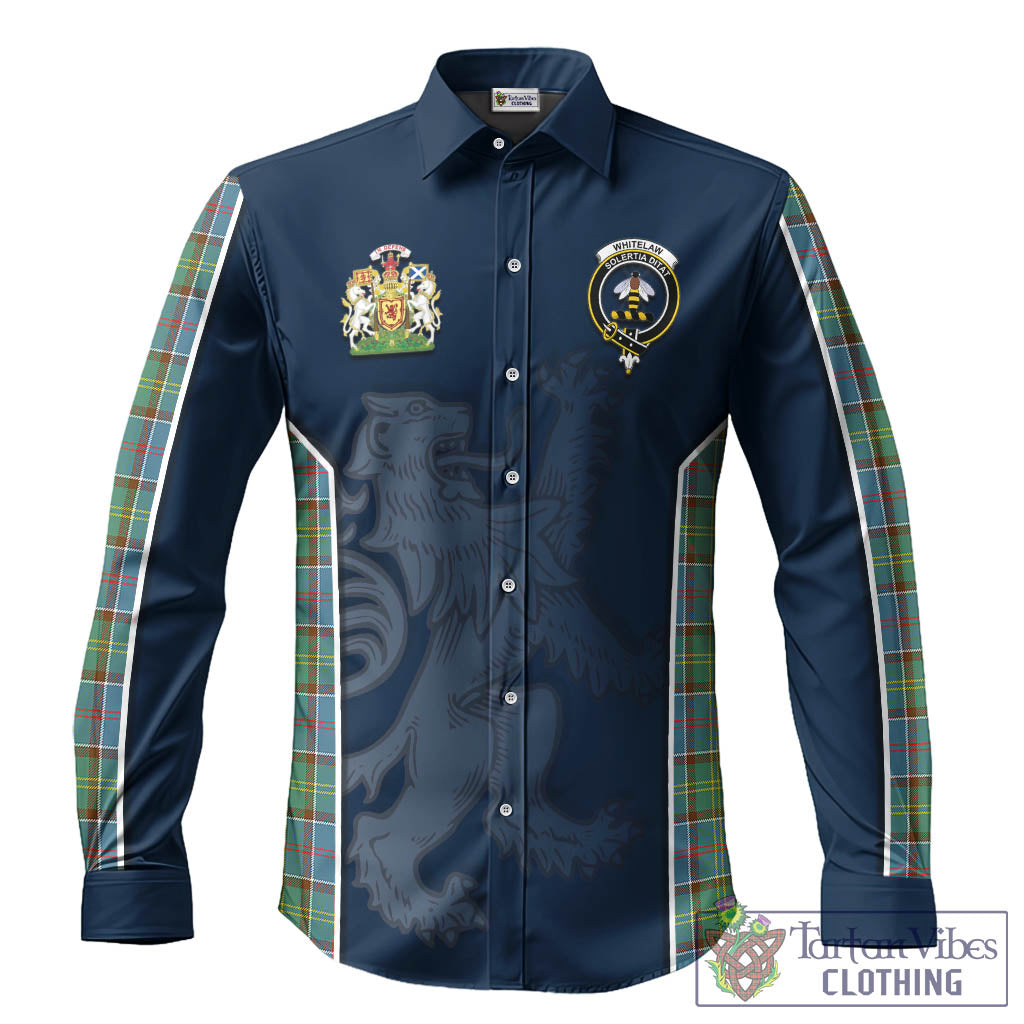 Whitelaw Tartan Long Sleeve Button Up Shirt with Family Crest and Lion Rampant Vibes Sport Style - Tartan Vibes Clothing