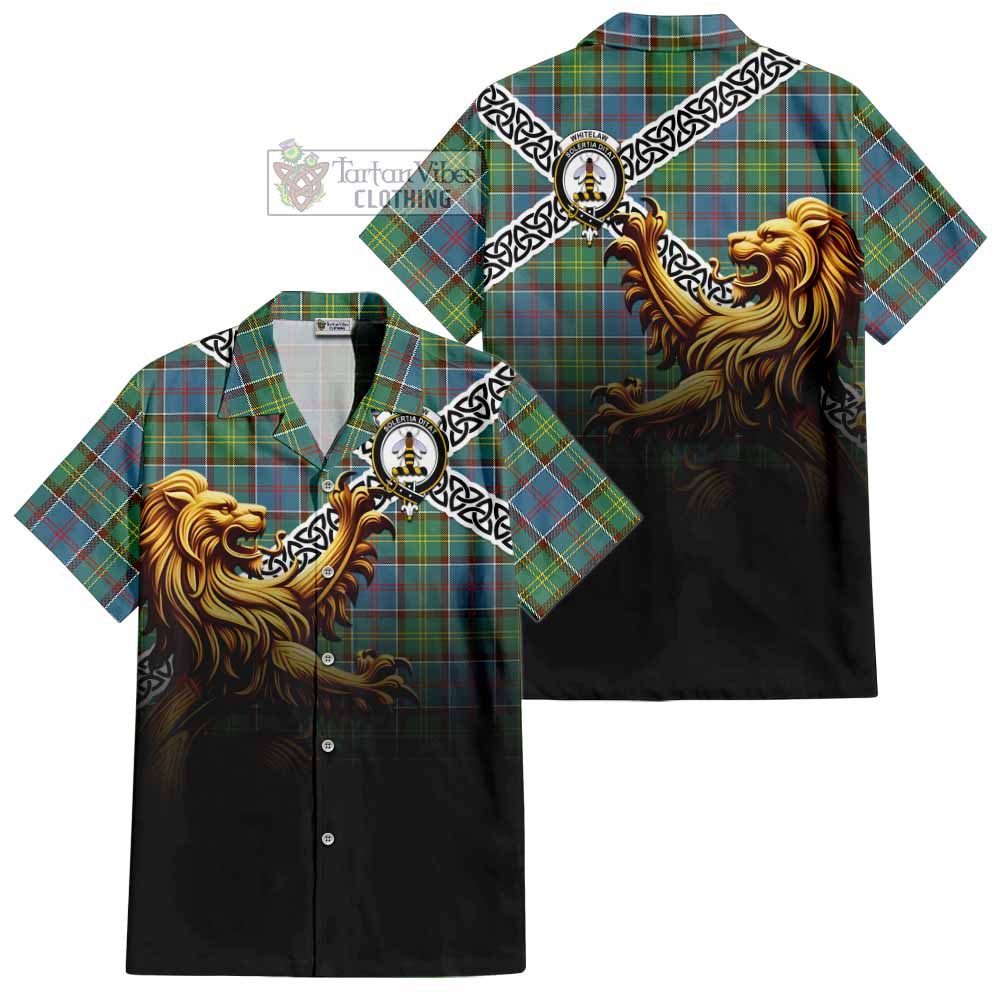 Whitelaw Crest Tartan Hawaiian Shirt with Golden Lion Emblem Celtic Style - Tartan Vibes Clothing
