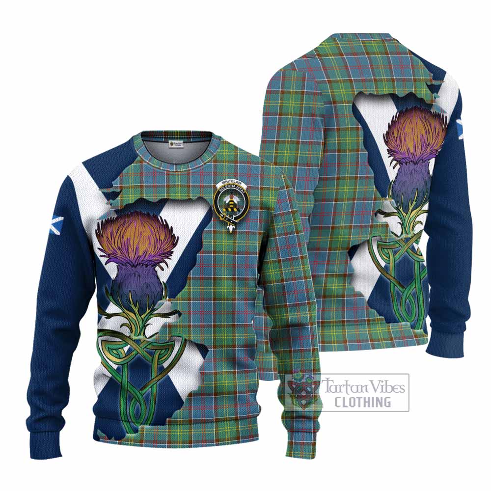 Tartan Vibes Clothing Whitelaw Tartan Family Crest Knitted Sweater Scottish Thistle Celtic Inspired