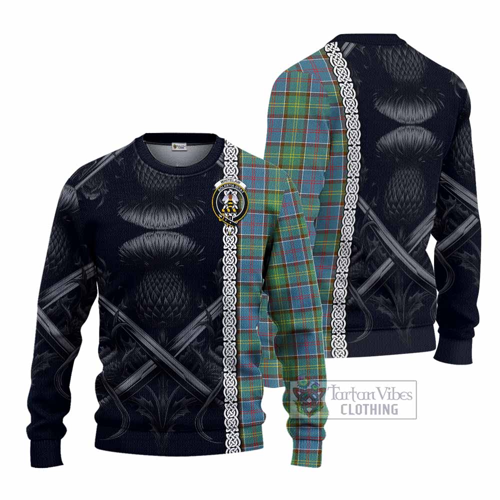 Whitelaw Tartan Knitted Sweater with Family Crest Cross Sword Thistle Celtic Vibes - Tartan Vibes Clothing