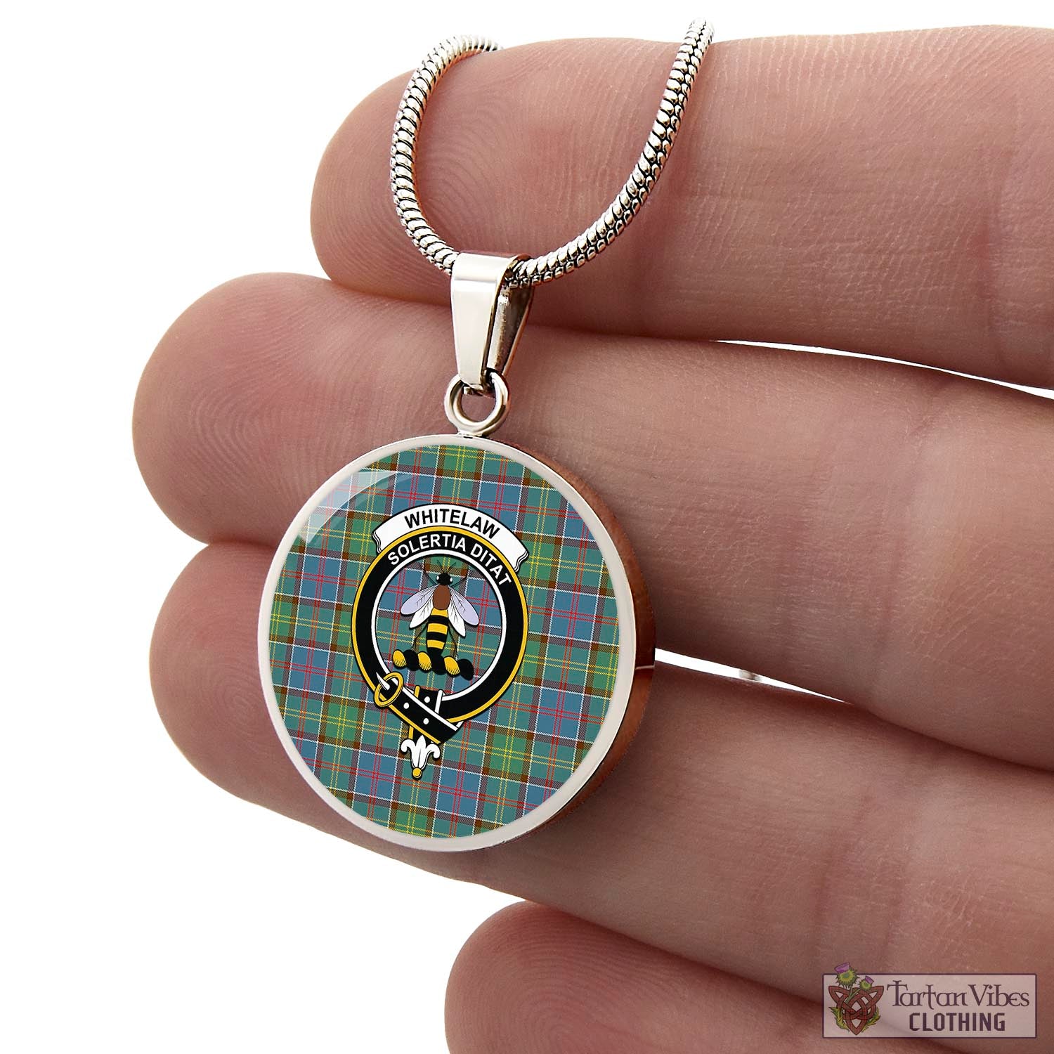 Whitelaw Tartan Circle Necklace with Family Crest - Tartan Vibes Clothing