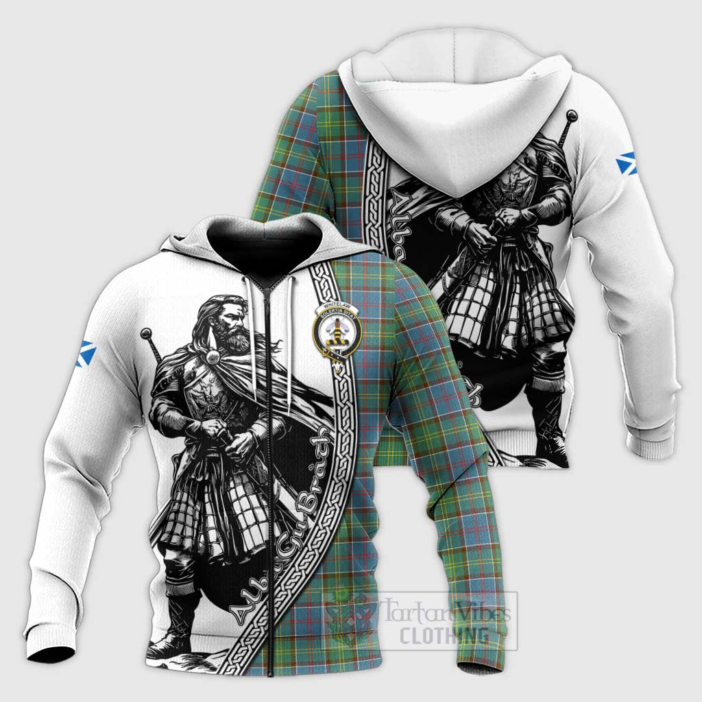Whitelaw Tartan Clan Crest Knitted Hoodie with Highlander Warrior Celtic Style Unisex Knitted Zip Hoodie - Tartan Vibes Clothing