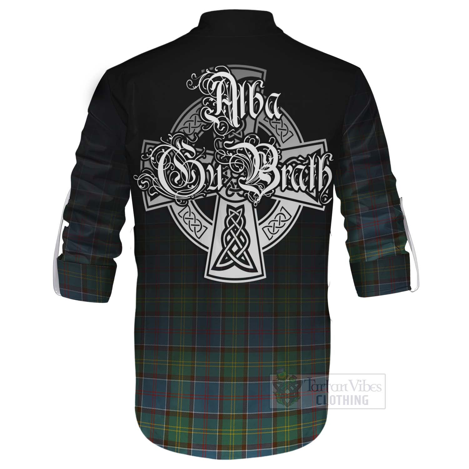 Tartan Vibes Clothing Whitelaw Tartan Ghillie Kilt Shirt Featuring Alba Gu Brath Family Crest Celtic Inspired