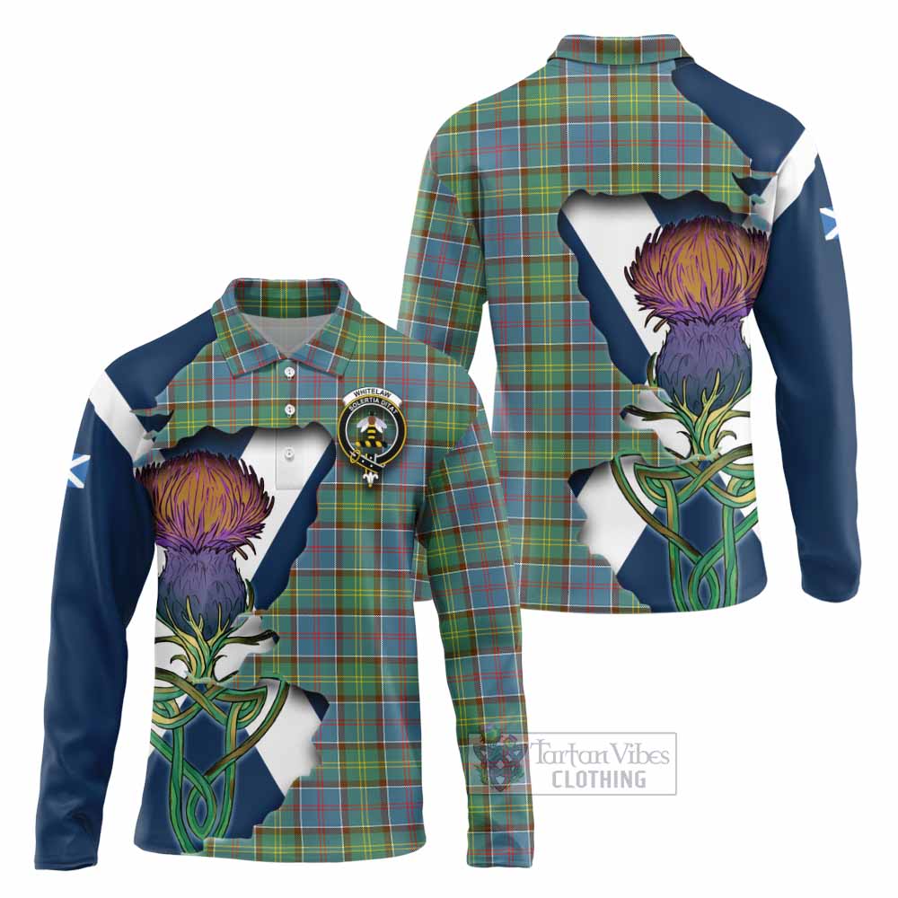 Tartan Vibes Clothing Whitelaw Tartan Family Crest Long Sleeve Polo Shirt Scottish Thistle Celtic Inspired
