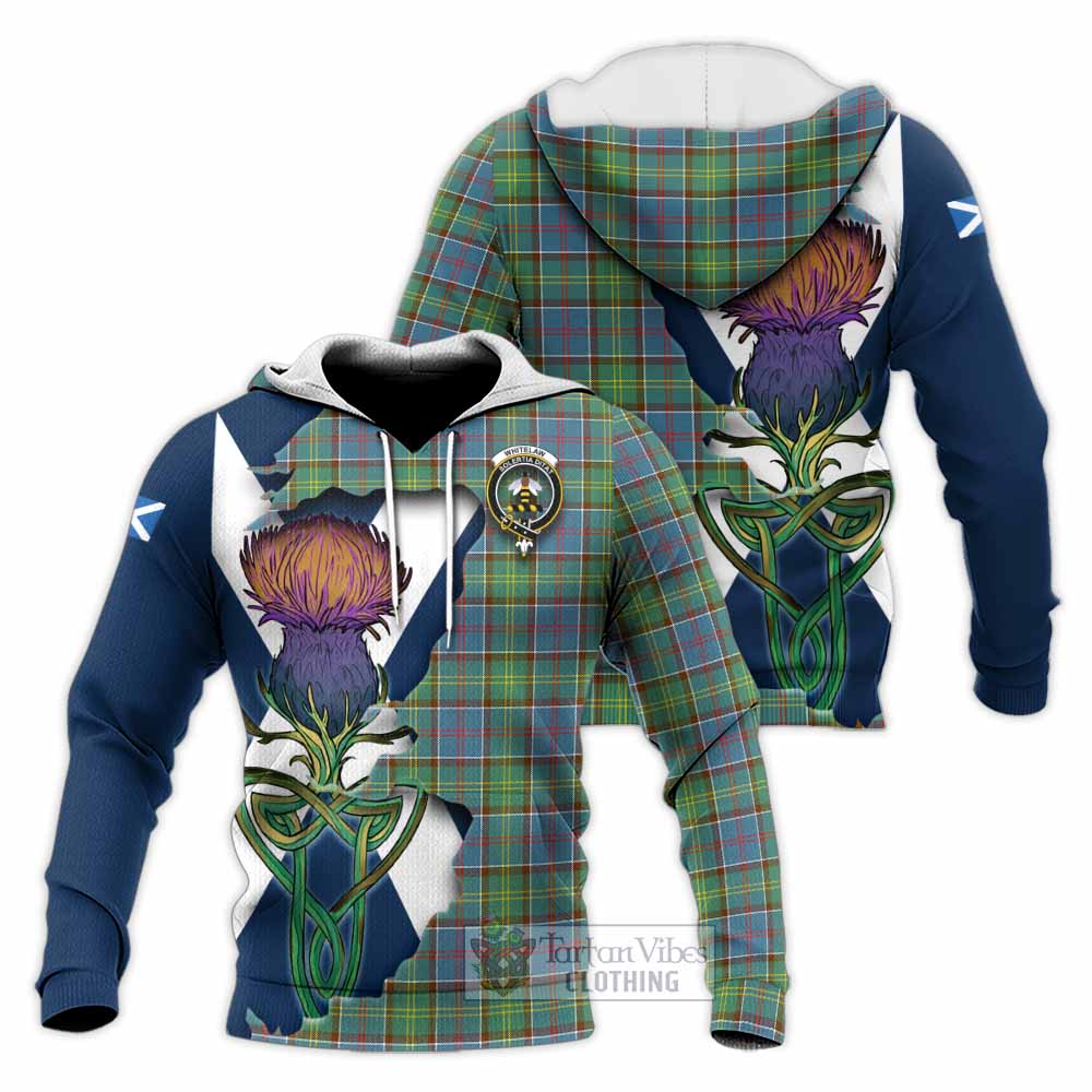 Tartan Vibes Clothing Whitelaw Tartan Family Crest Knitted Hoodie Scottish Thistle Celtic Inspired