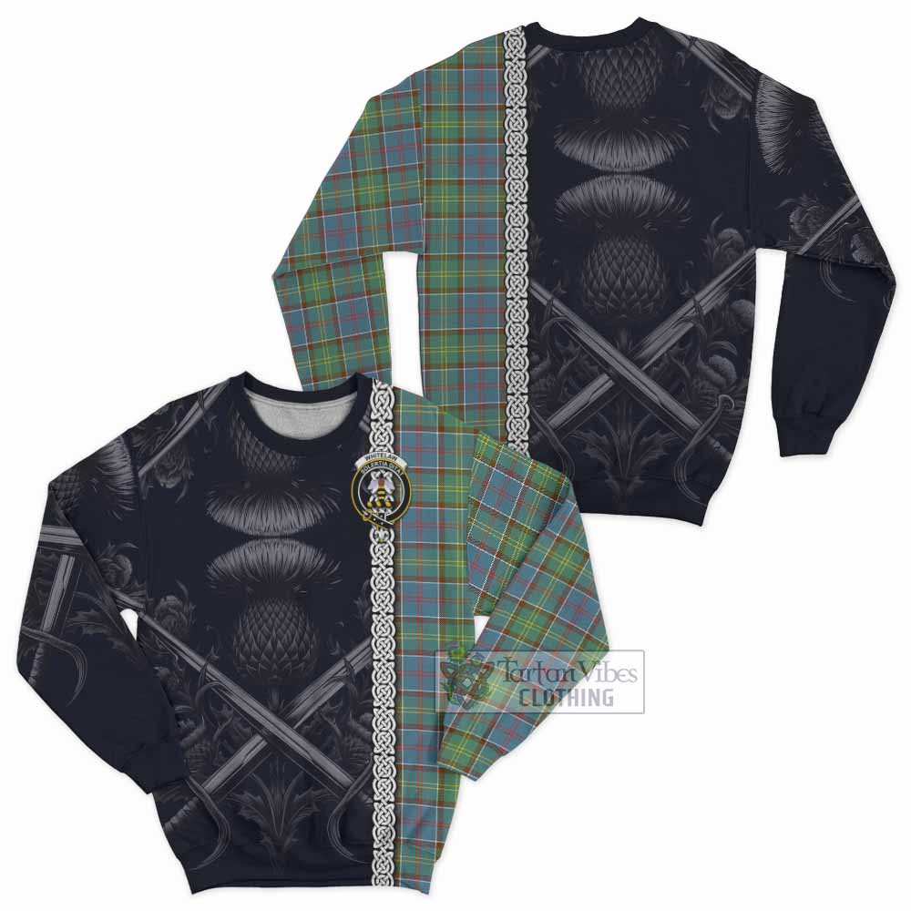 Whitelaw Tartan Sweatshirt with Family Crest Cross Sword Thistle Celtic Vibes - Tartan Vibes Clothing
