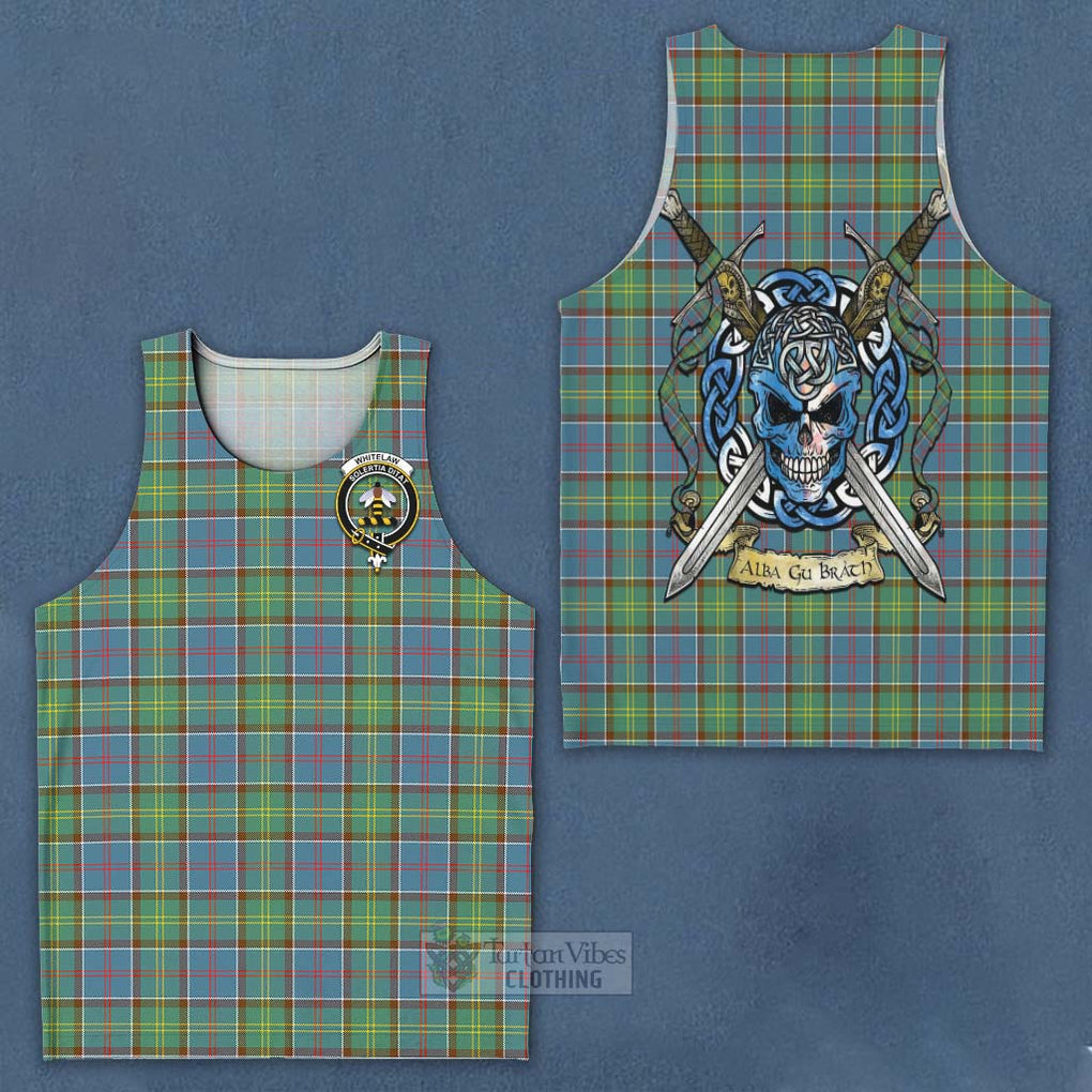 Whitelaw Tartan Men's Tank Top with Family Crest Celtic Skull Style - Tartan Vibes Clothing