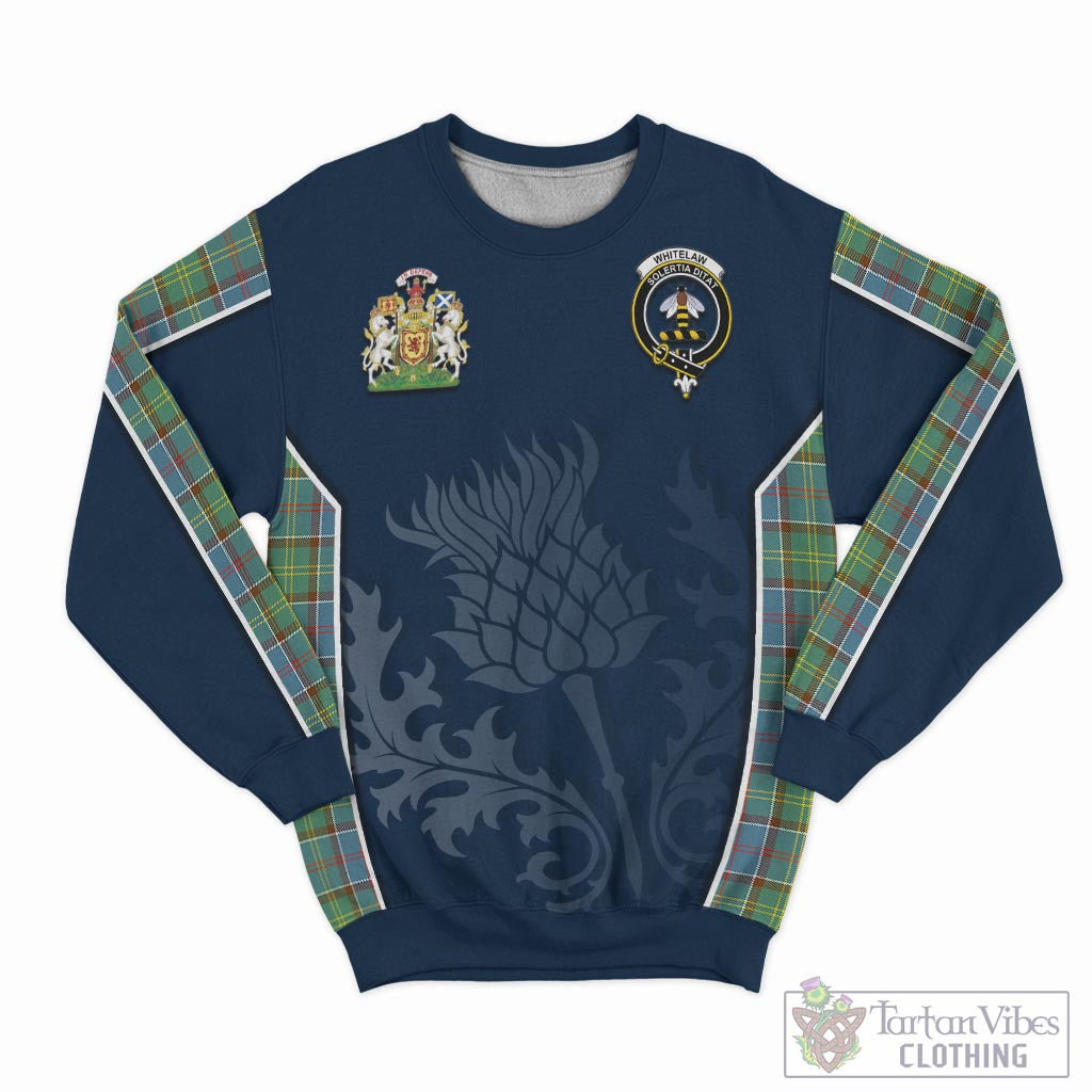 Whitelaw Tartan Sweatshirt with Family Crest and Scottish Thistle Vibes Sport Style - Tartan Vibes Clothing