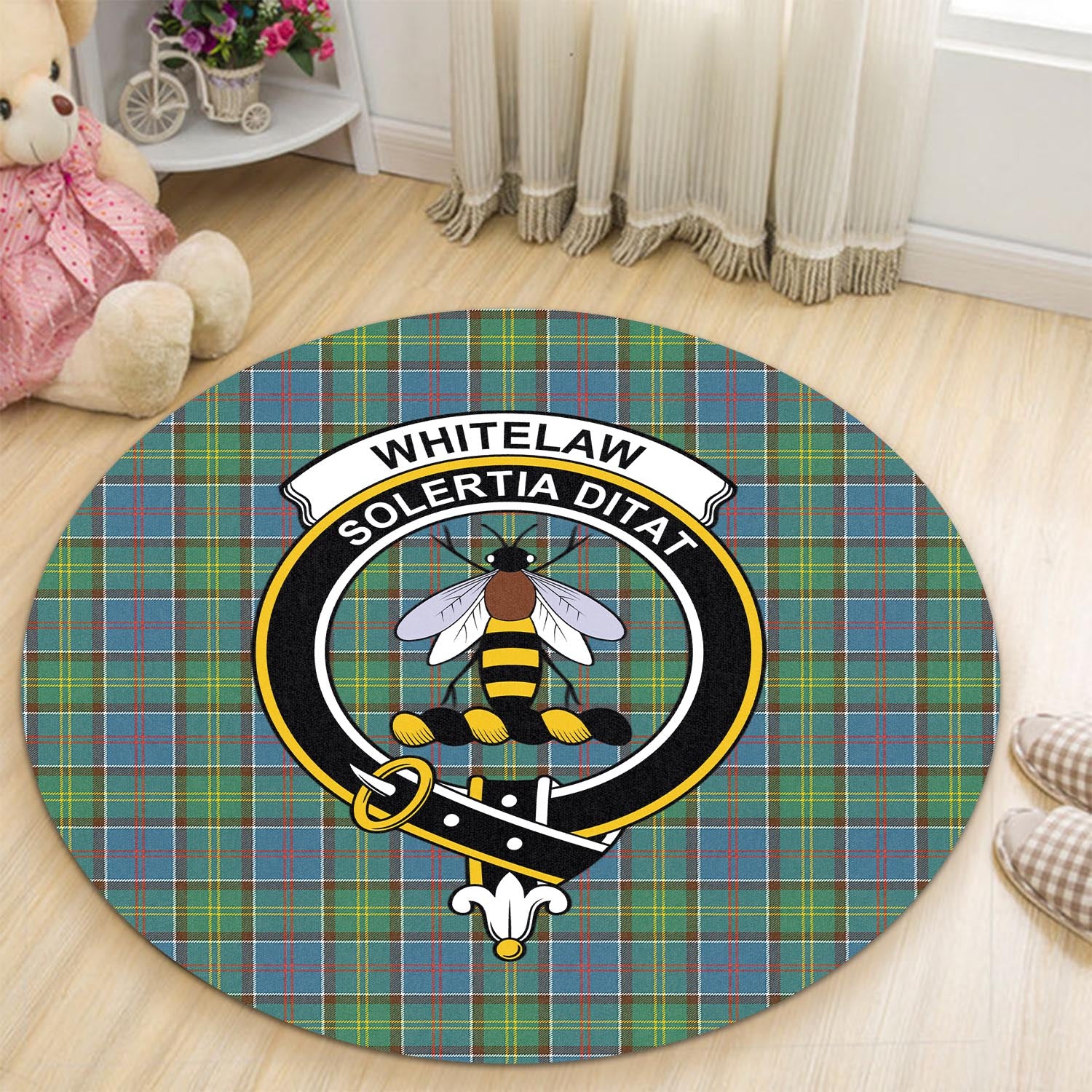 Whitelaw Tartan Round Rug with Family Crest - Tartan Vibes Clothing