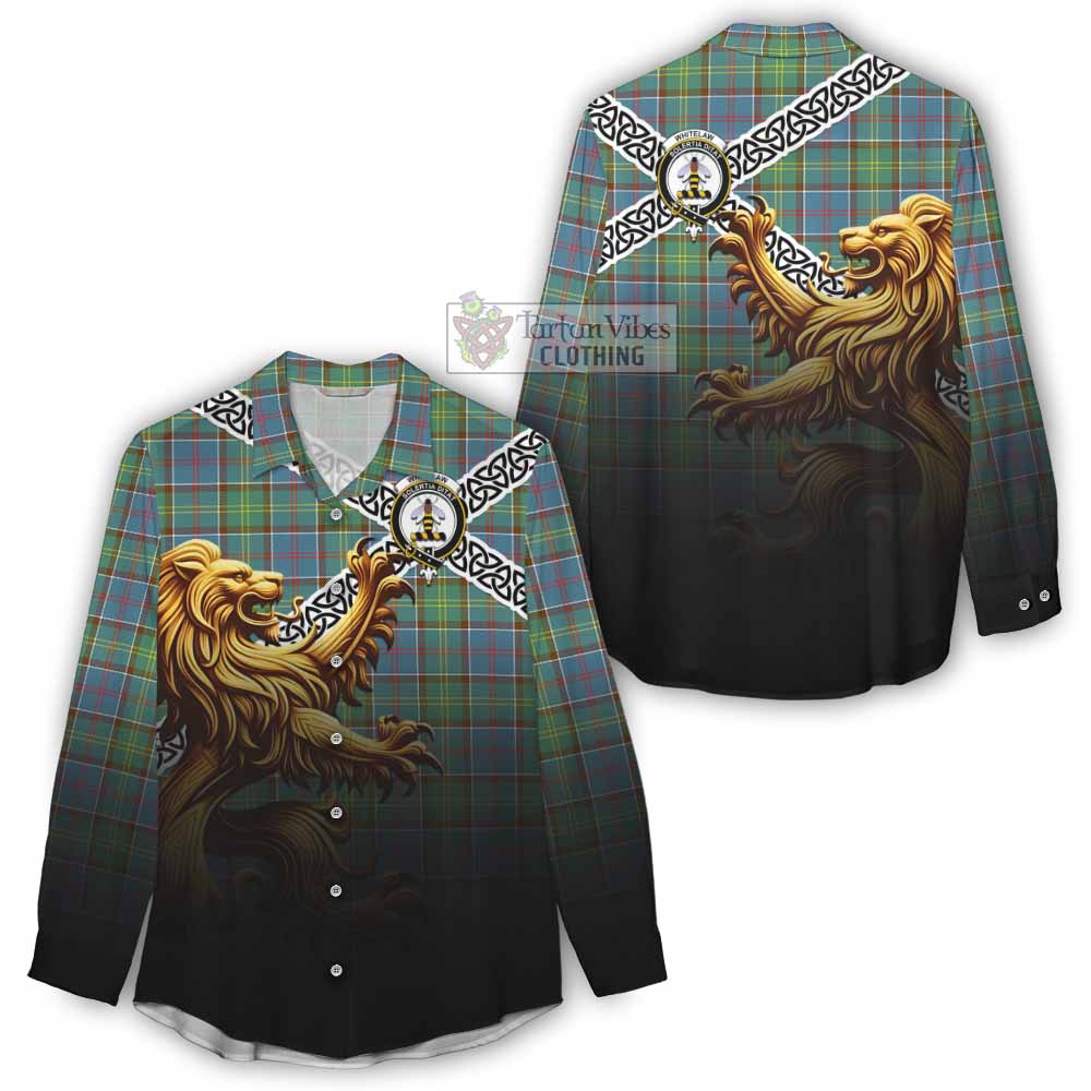 Whitelaw Crest Tartan Women's Casual Shirt with Golden Lion Emblem Celtic Style - Tartan Vibes Clothing