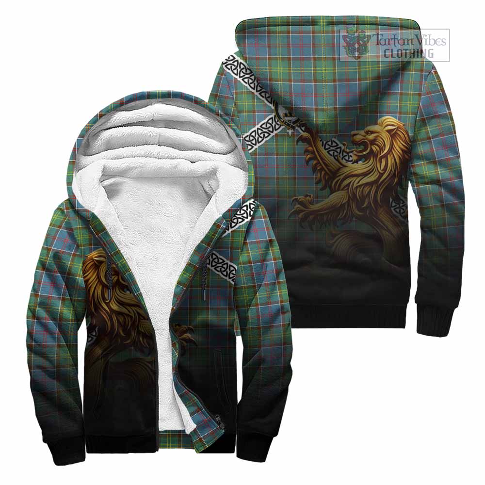 Whitelaw Crest Tartan Sherpa Hoodie with Golden Lion Emblem Celtic Style Unisex - Tartan Vibes Clothing