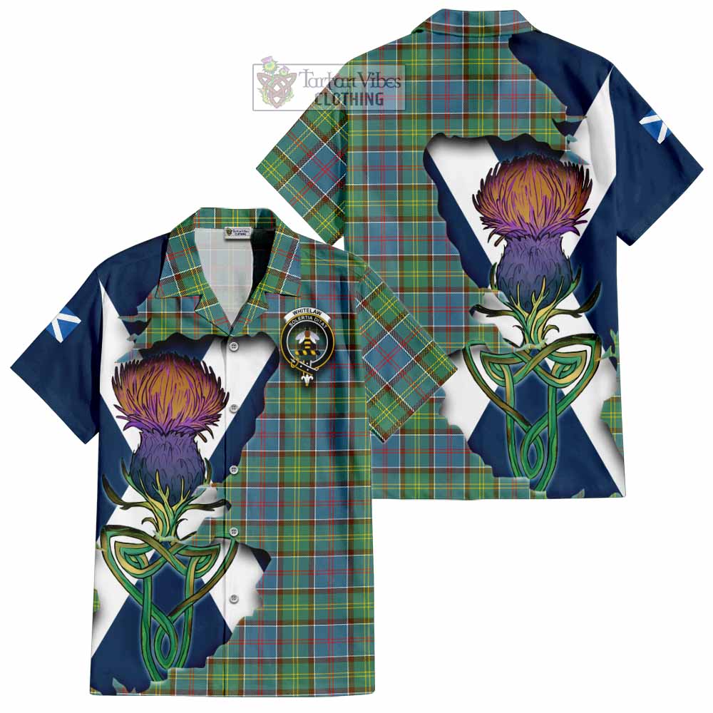 Tartan Vibes Clothing Whitelaw Tartan Family Crest Short Sleeve Button Shirt Scottish Thistle Celtic Inspired