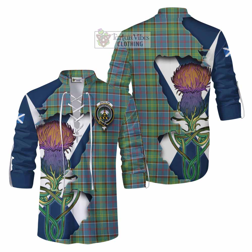 Tartan Vibes Clothing Whitelaw Tartan Family Crest Ghillie Kilt Shirt Scottish Thistle Celtic Inspired