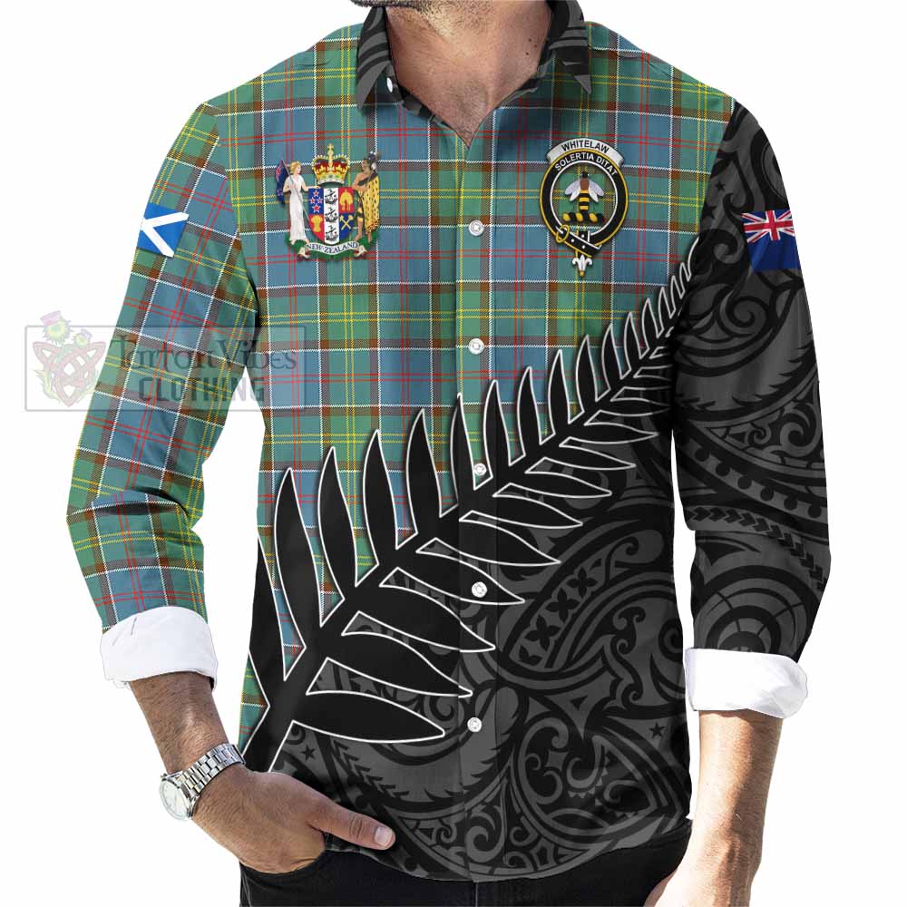 Whitelaw Crest Tartan Long Sleeve Button Shirt with New Zealand Silver Fern Half Style - Tartan Vibes Clothing