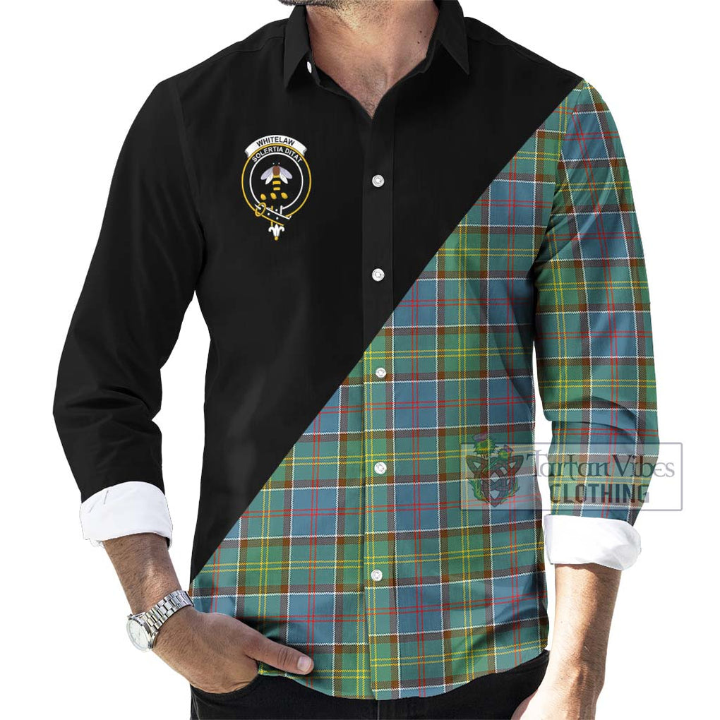Whitelaw Tartan Long Sleeve Button Shirt with Family Crest and Military Logo Style - Tartanvibesclothing Shop