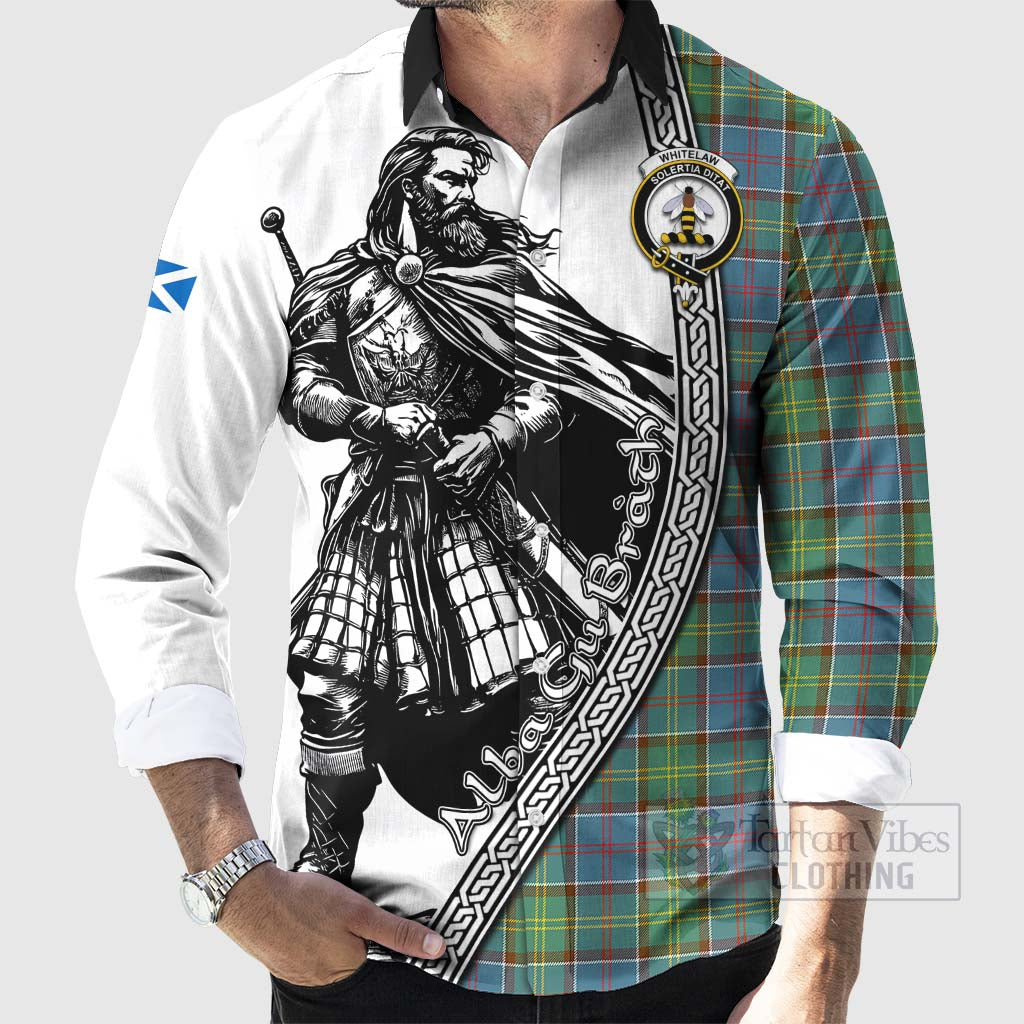 Whitelaw Tartan Clan Crest Long Sleeve Button Shirt with Highlander Warrior Celtic Style - Tartan Vibes Clothing