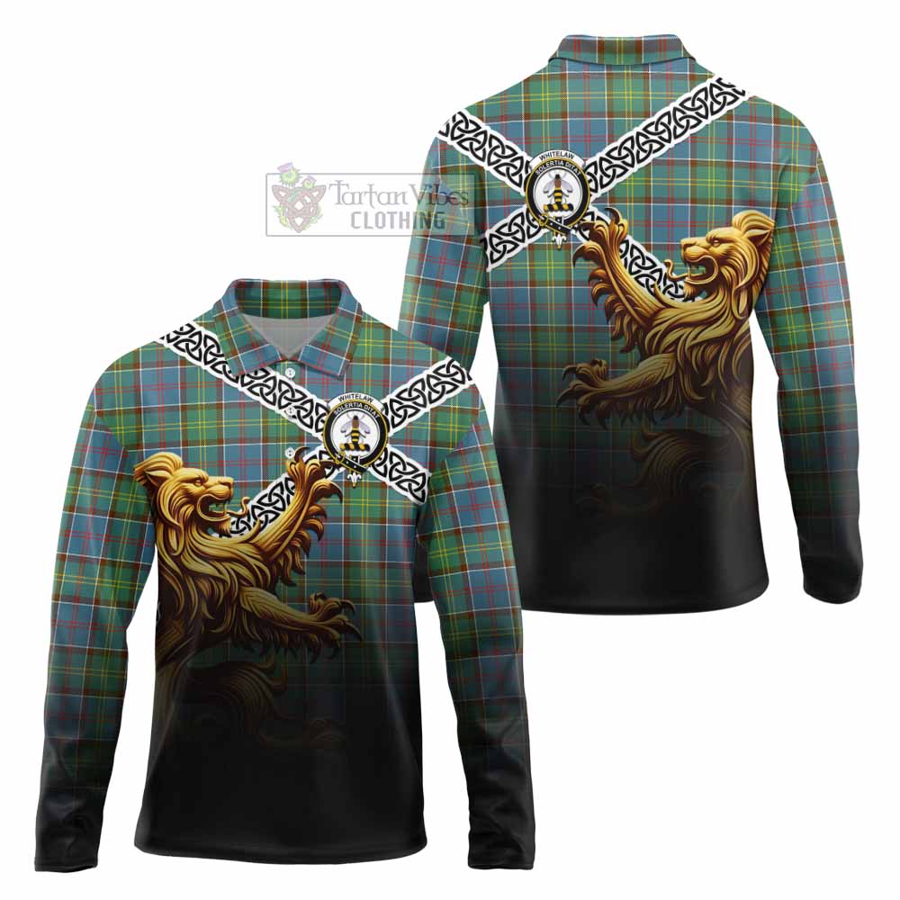 Whitelaw Crest Tartan Long Sleeve Polo Shirt with Golden Lion Emblem Celtic Style - Tartan Vibes Clothing