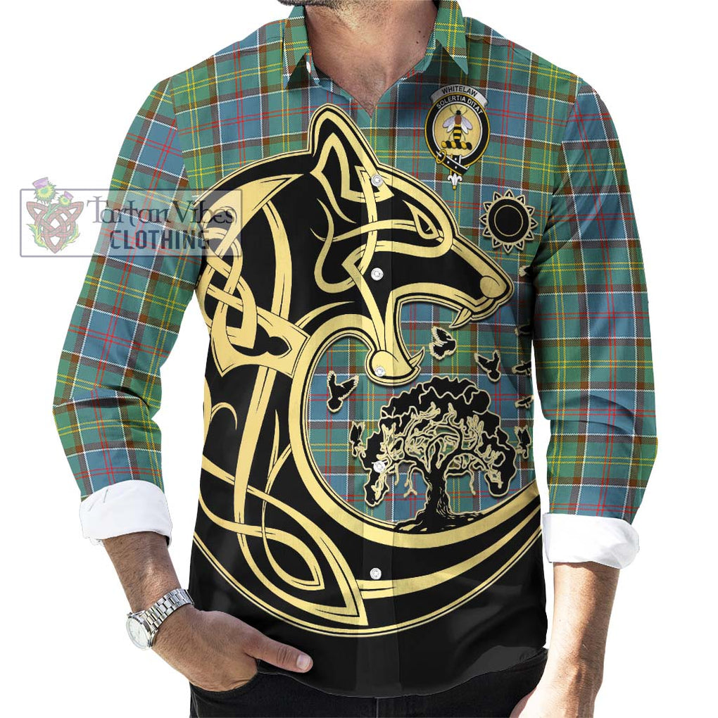 Whitelaw Tartan Long Sleeve Button Shirt with Family Crest Celtic Wolf Style - Tartan Vibes Clothing
